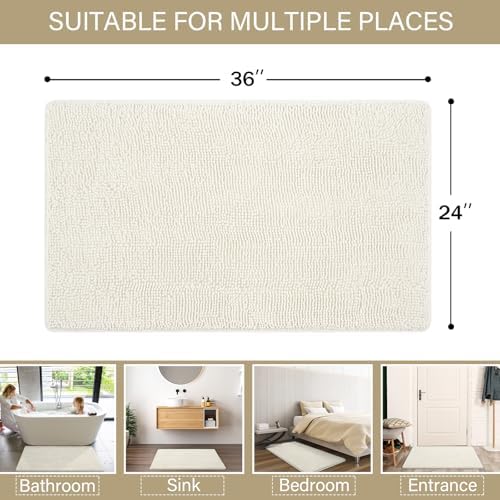 LOCHAS Luxury Bathroom Rug Shaggy Bath Mat 24 x 36 Inch, Cream White