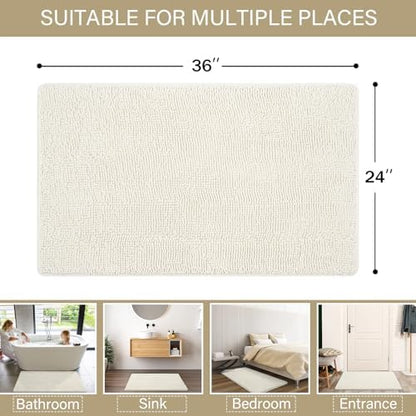 LOCHAS Luxury Bathroom Rug Shaggy Bath Mat 24 x 36 Inch, Cream White