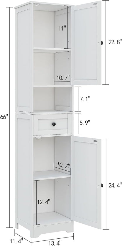 Tall Bathroom Cabinet,Storage Cabinet with 5 Shelves & 1 Drawer, with Ajustable Shelve, for Bathroom, Kitchen, Entryway, Living Room(White)
