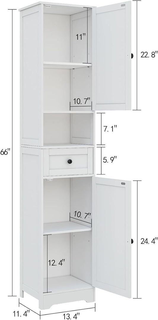 Tall Bathroom Cabinet,Storage Cabinet with 5 Shelves & 1 Drawer, with Ajustable Shelve, for Bathroom, Kitchen, Entryway, Living Room(White)