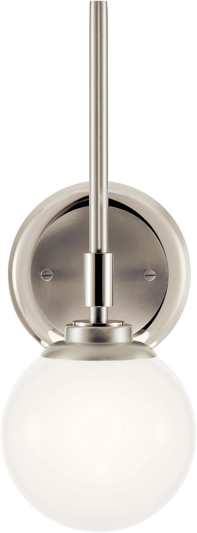 Kichler Benno 1-Light Wall Sconce, Modern Light with Opal Glass in Polished Nickel and Brushed Nickel, for Bathroom, Powder Room, Kitchen, Bedroom, or Hallway (13.75" x 5.25"), 55170PN