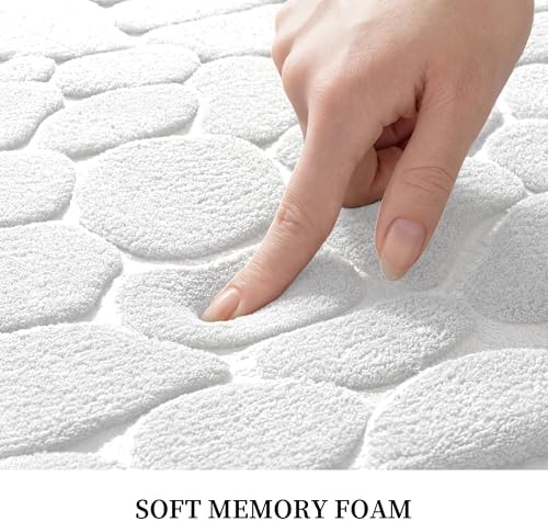 YIHOUSE Memory Foam Runner Rug, Cobblestone Bathroom Runner Rugs Super Water Absorbent Bath Mats for Bathroom Machine Washable Bath Rugs for Hallway Bedroom Laundry Room(24 x 47,White)