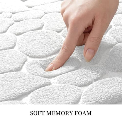 YIHOUSE Memory Foam Bath Mat Cobblestone Bathroom Rugs Super Water Absorbent Bath Mats for Bathroom Machine Washable Bath Rugs(17 x 24,White)