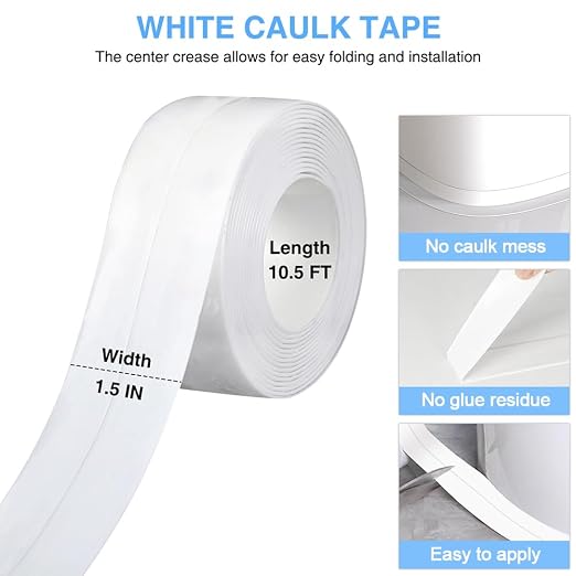 2 Rolls Caulk Tape Self Adhesive, Bathroom Waterproof White Caulking Sealant Strip Peel & Stick Wallpaper Floor Tile Toilet Tub Sink Backsplash Kitchen Wall Decor, Easier to Use Than Silicone Caulk
