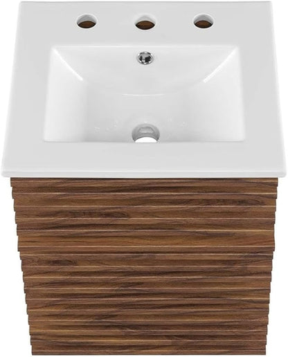 Modway Render 18" Wall-Mount Bathroom Vanity in Walnut White