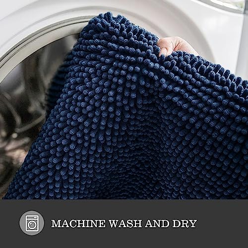 Yeaban Navy Blue Bathroom Rugs 17"x24",Chenille Bath Mats,Absorbent and Washable Bath Rug Non-Slip, Extra Soft Rugs for Bathroom Floor,Tub,Shower and Sink
