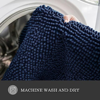 Yeaban Navy Blue Bathroom Rugs 17"x24",Chenille Bath Mats,Absorbent and Washable Bath Rug Non-Slip, Extra Soft Rugs for Bathroom Floor,Tub,Shower and Sink