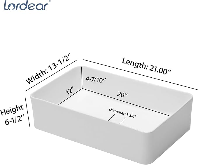 Lordear Vessel Sink Rectangle 21"x14" Bathroom Sink Rectangular Modern Above Counter White Porcelain Ceramic Vessel Vanity Sink Art Basin
