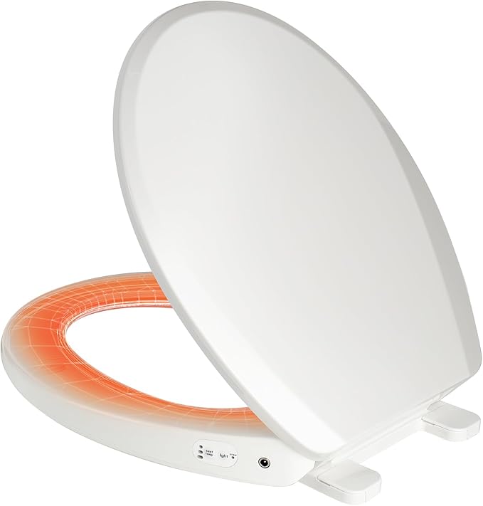 Round Heated Toilet Seat with Night Light, Three Temperature Settings Heated Seat,70 in Power Cord, Fit Round Toilet, Cold Water Bidet Function Toilet Seat With Slow Close