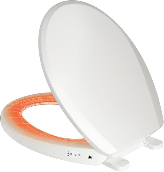 Round Heated Toilet Seat with Night Light, Three Temperature Settings Heated Seat,70 in Power Cord, Fit Round Toilet, Cold Water Bidet Function Toilet Seat With Slow Close