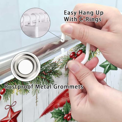 Christmas Highland Cow Shower Curtain Cute Farmhouse Bathroom Decor 72x72in