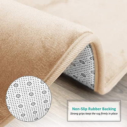 Clara Clark 2 Piece Bathroom Rugs Bath Mat Set, Velvet Memory Foam Bath Mats for Bathroom - Non-Slip, PVC Backing Bath Rugs, Washable - Dries Quickly, Cream