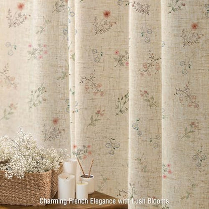 Floral Farmhouse Vintage Linen Shower Curtain French Country Decor 72Wx84H