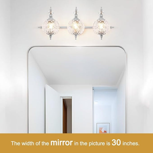 Brushed Nickel Bathroom Vanity Light Fixture Vintage Style - 3 Light G9 Bulb Compatible, 23" Wide Bathroom Lighting Over Mirror with Hand-Etched Glass Shades, Easy Mount for Makeup Area
