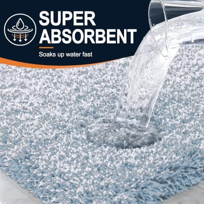 OLANLY Microfiber Bathroom Rugs 40x32, Quick Dry Mat, Airy Blue and White