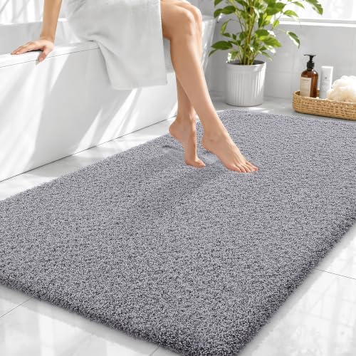 OLANLY Microfiber Large Bathroom Rugs 44x32, Soft Absorbent Bath Mat, Grey
