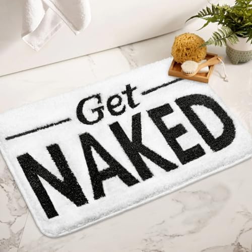 Get Naked Bathroom Rugs - Funny Bath Mats for Bathroom Non Slip Cute Carpet for Floor Decor Water Absorbent Bath Rugs for Sink Bathtub and Shower White 20" x 32"