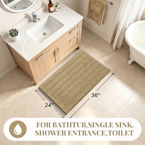 Bcoimo Large Bathroom Rug, Chenille Bath Mat with High Low Pile Design, Soft Absorbent Non Slip Bath Rug, Machine Washable Quick Dry Mat for Shower, Tub, Sink and Vanity