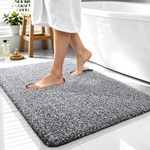 OLANLY Microfiber Bathroom Rugs 40x32, Quick Dry Bath Mat, Black and White