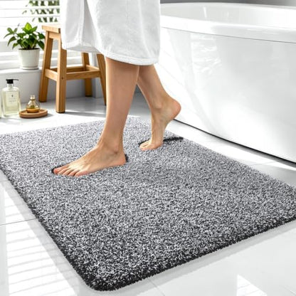 OLANLY Microfiber Bathroom Rugs 40x32, Quick Dry Bath Mat, Black and White
