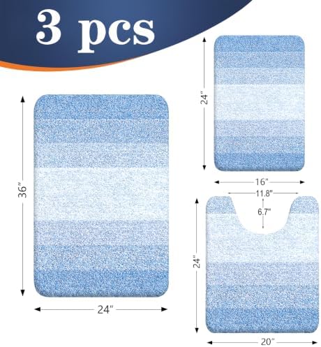 OLANLY Microfiber Bathroom Rugs Sets 3 Piece, 36"x24"+24"x16"+24"x20"