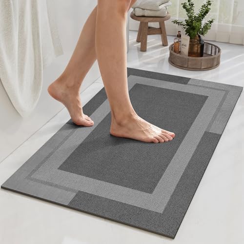 YDKGL Non Slip Bath Mat Thin Bathroom Rugs Fit Under Door Dark Grey 16"x24"