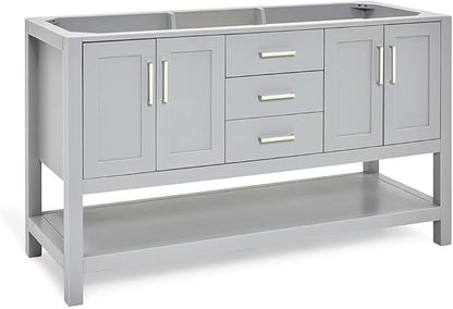 ARIEL Magnolia 60-inch Bathroom Vanity Base Cabinet,Solid Wood, 4 Soft Closing Doors, 3 Dovetail Drawers, Brushed Nickel, Grey