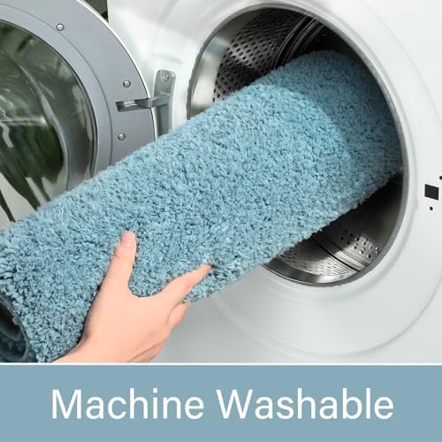 LOCHAS Bathroom Rugs 36x24 Inch, Microfiber Bath Rug Non Slip, Spa Blue