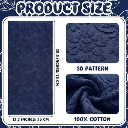 SmoothNovelty 2 Pcs Navy Blue Floral Jacquard Hand Towels for Bathroom