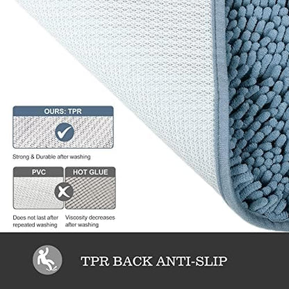 Yeaban Chenille Blue Bathroom Rug 20"x32", Non-Slip Rubber Backing