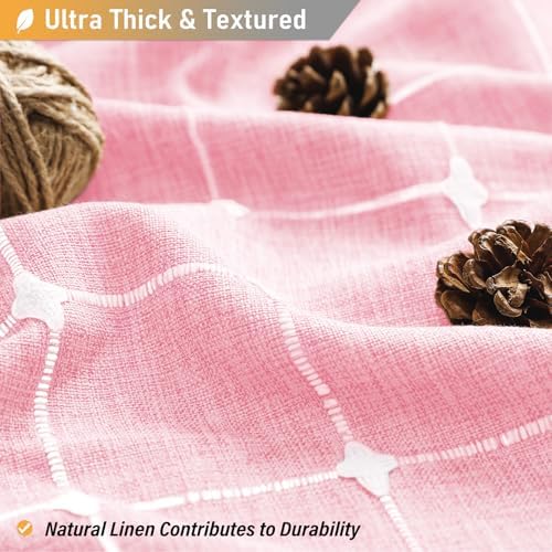 BTTN 60x72 Boho Farmhouse Linen Heavy Duty Fabric Shower Curtain Set, Pink