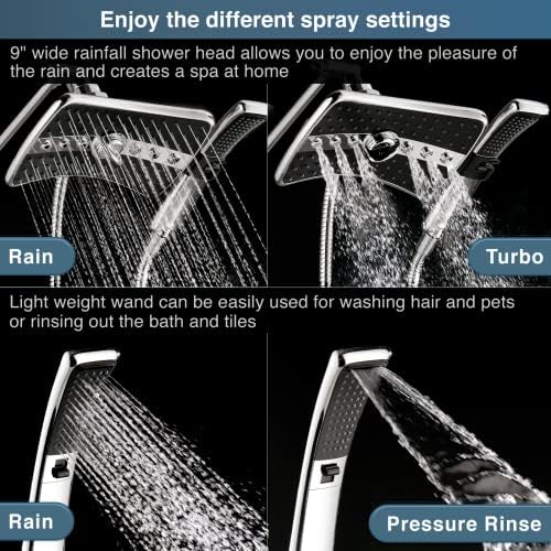 BRIGHT SHOWERS High Pressure Dual Shower Head Combo, Handheld Showerhead Rainfall Shower Head Combo with Black Face, 60 Inch Long Stainless Steel Shower Hose, Chrome (Pack of 2)