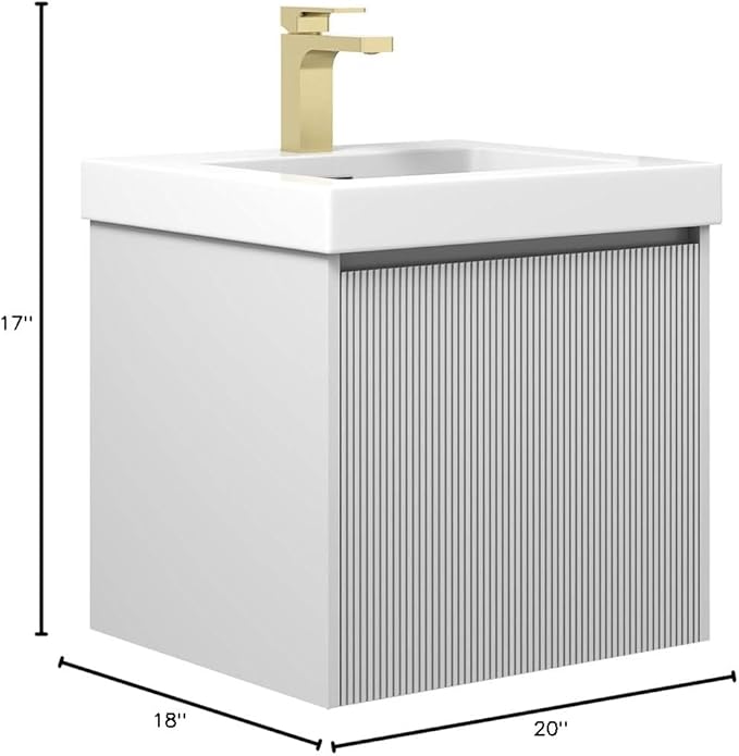 Blossom 20 Inch Bathroom Vanity with Sink | All Wood Wall Mounted Floating Bathroom Vanity Cabinet | Soft-Close Drawer | Modern Minimalist Style Vanities (20" w/Acrylic Sink, Light Grey)