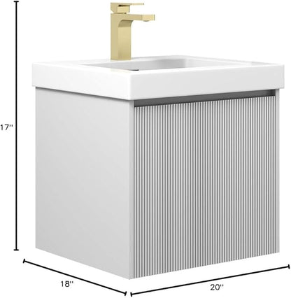 Blossom 20 Inch Bathroom Vanity with Sink | All Wood Wall Mounted Floating Bathroom Vanity Cabinet | Soft-Close Drawer | Modern Minimalist Style Vanities (20" w/Acrylic Sink, Light Grey)