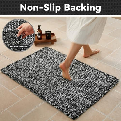 Triohero Waffle Runner Rug Bathroom, Long Boho Bath Mat 24x60 Black & White