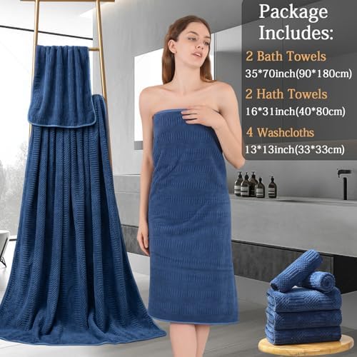 8 Piece Bath Towel Set-2 Oversized Bath Sheets(35"x70"),2 Hand Towels,4 Washcloths-Extra Large Microfiber Towel Sets,Less Lint Highly Absorbent & Quick Dry Bath Towels for Bathroom Gym Pool,Navy