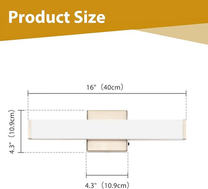 16" LED Bathroom Vanity Light, 10W 5CCT Dimmable, Brushed Nickel | Wall Bar Light, Rust & Moisture Resistant, Dimmable 2700K-5000K, Energy-saving, moisture-proof, Dresser Bathroom over Mirror