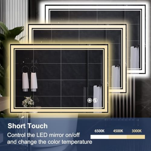 LED Bathroom Mirror 32“ x 40”, Anti-Fog, Dimmable 3 Colors