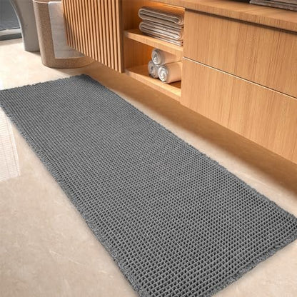 tchdio Waffle Bath Mat-Runner Rug, Super Absorbent Non Slip Bath Mats for Bathroom Machine Washable Long Rugs with Tassels, Bath Rugs for Bathroom Floor Beside Tub, 2' x 6'