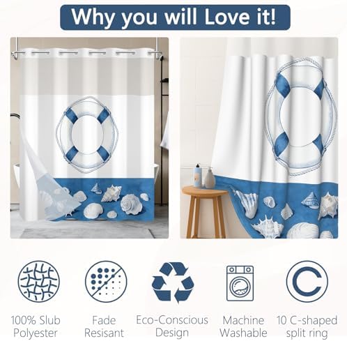 No Hook Shower Curtain with Snap in Liner 71x74 Inch