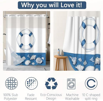 No Hook Shower Curtain with Snap in Liner 71x74 Inch