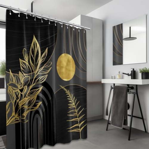 Black and Gold Extra Long Shower Curtain, Tall 72X84 in, Mid Century