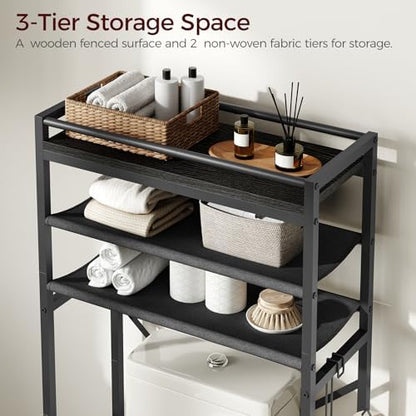 MAHANCRIS Over Toilet Storage, 3-Tier Bathroom Organizer Shelf with Toilet Paper Holder, Freestanding Space Saver Bathroom Shelves Above Toilet for Bathroom, Laundry Room, Black TSBK1201
