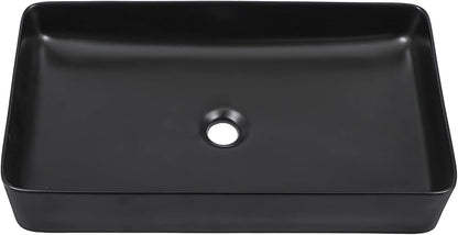 Vessel Sink Rectangle- 24"x14" Modern Rectangular Top Counter Bathroom Sink Matte Black Porcelain Ceramic Lavatory Sink Bowl Art Basin