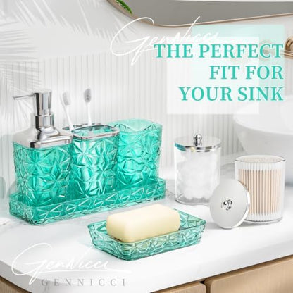Bathroom Accessories Set, 7 Pcs Teal Bathroom Set, Acrylic Soap Dispenser and Toothbrush Holder Set, Qtip Holder Set, Bathroom Sink Set, Gift for Home Apartment