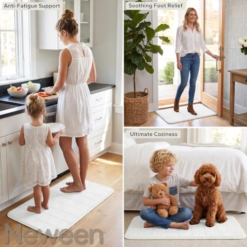Neween Bathroom Rugs Set 2 Piece, Absorbent Memory Foam Bath Mat, White