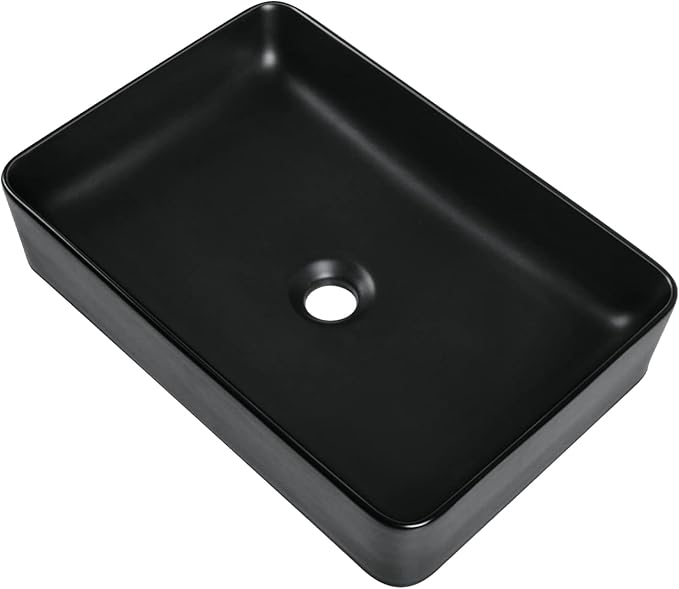 DeerValley DV-1V0010 Ally Bathroom Vessel Sink 20" Matte Black Rectangular Ceramic Bathroom Sinks