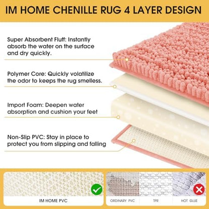 ACCUMTEK Upgrade Luxury Coral Bathroom Rug Mat 48"x17", Ultra Soft Thick Absorbent Bath Mats, Non Slip Chenille Toilet Mat for Bathroom, Bedroom, Kitchen, Shower, Tub