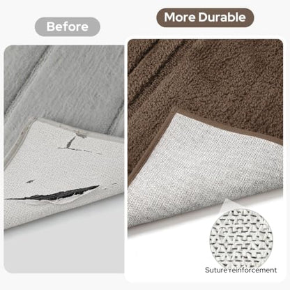 HOMEIDEAS Bathroom Rugs Sets 2 Piece, Super Soft and Absorbent Non Slip Microfiber Machine Washable Bath Mat Set (20" x 32" + 16" x 24", Brown)