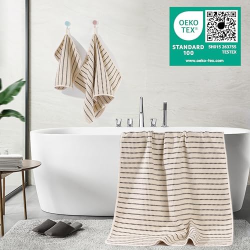 POLYTE 430 GSM Poly Blend Microfiber Quick Dry Waffle Bath Towel Set of 6